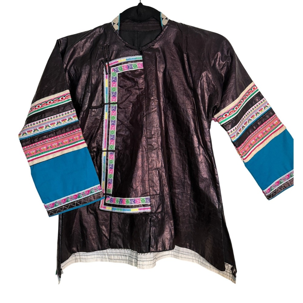 Vintage Handmade Chinese Miao Village Embroider Jacket Womens XS Indigo Asian